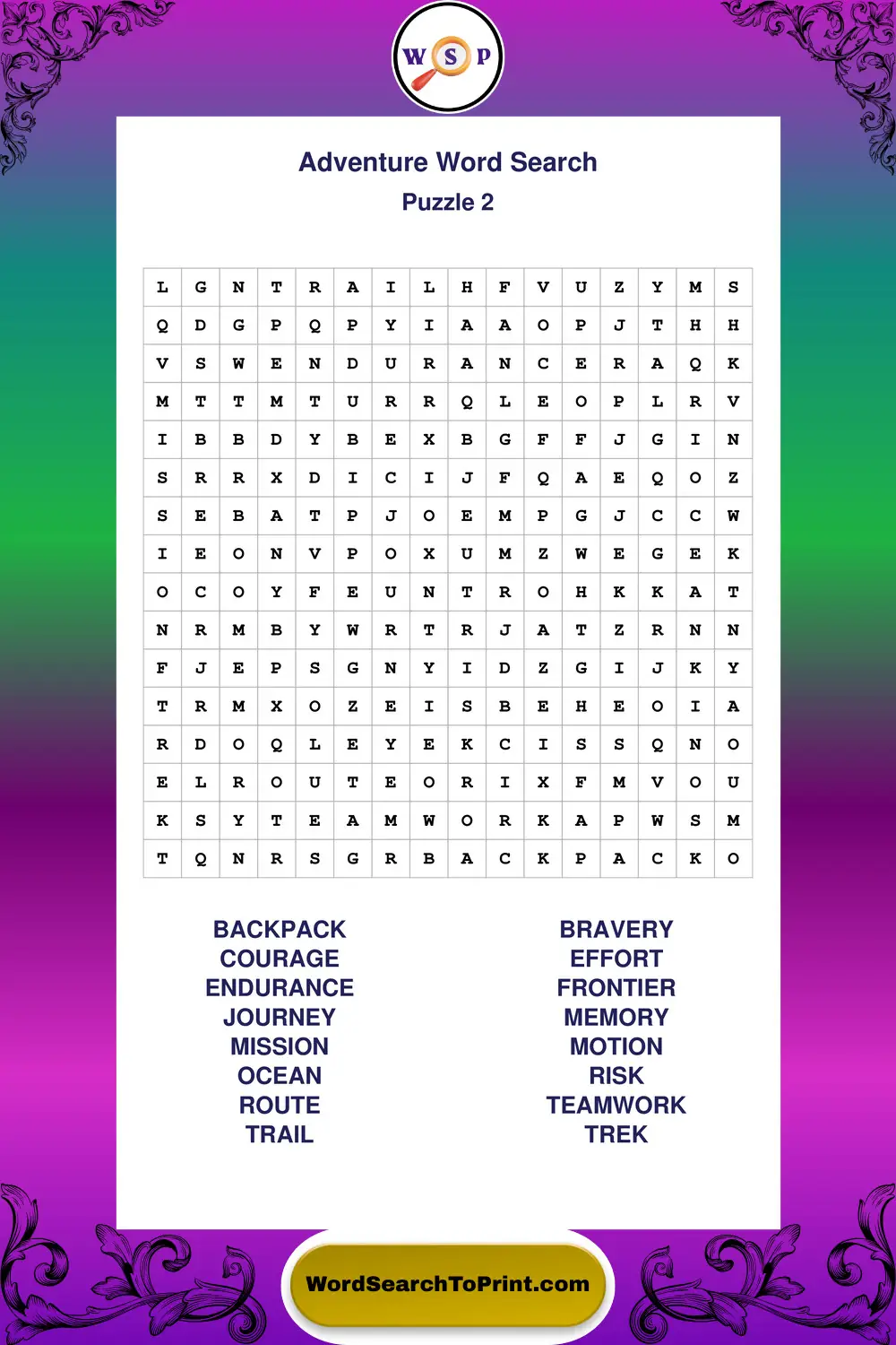 Adventure Word Search Puzzle 2
