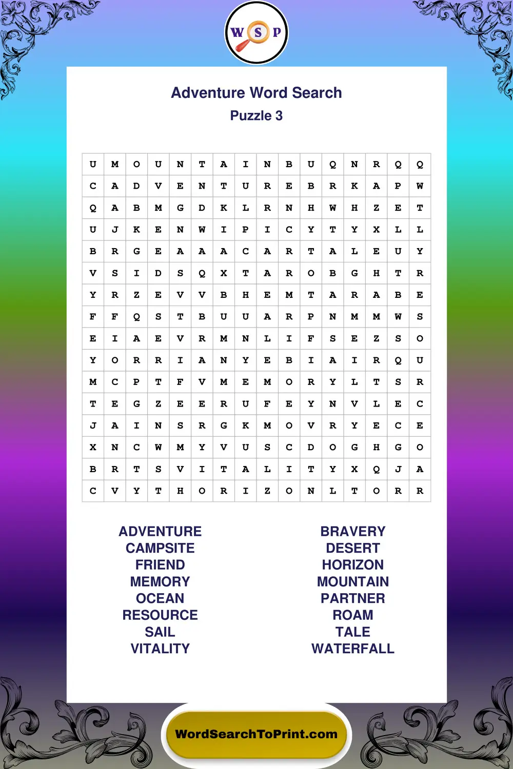 Adventure Word Search Puzzle 3
