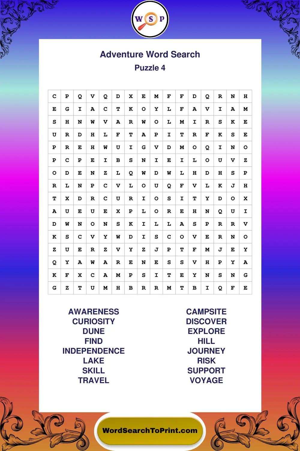 Adventure Word Search Puzzle 4