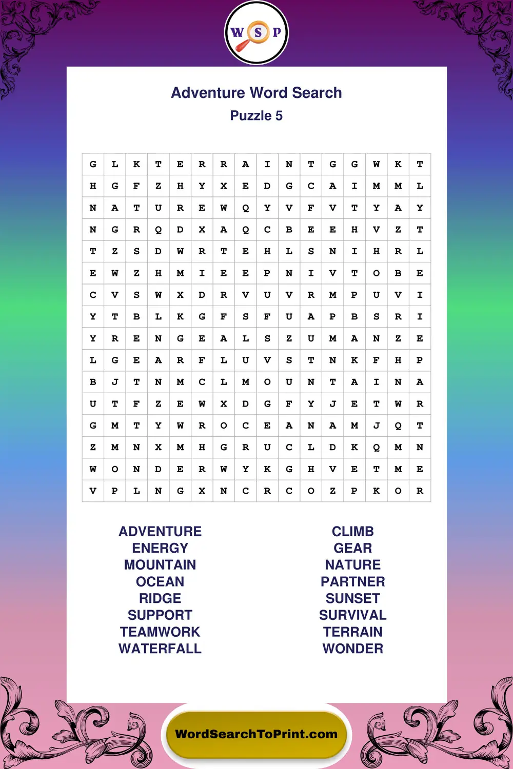 Adventure Word Search Puzzle 5