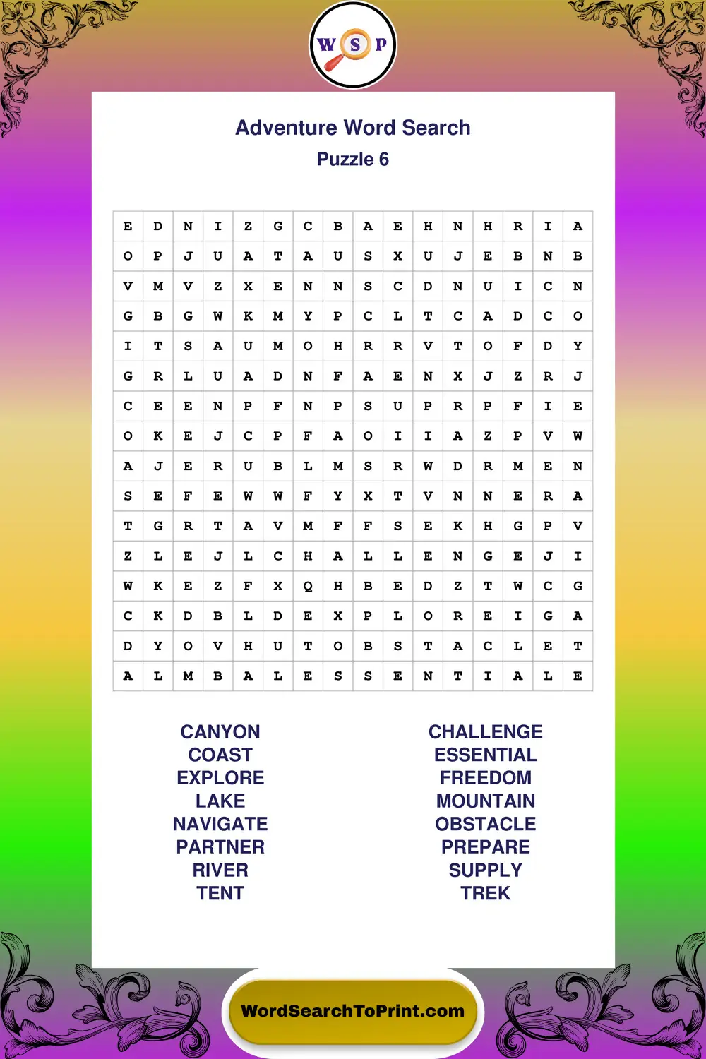 Adventure Word Search Puzzle 6