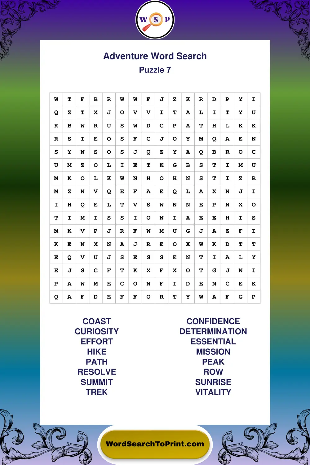 Adventure Word Search Puzzle 7