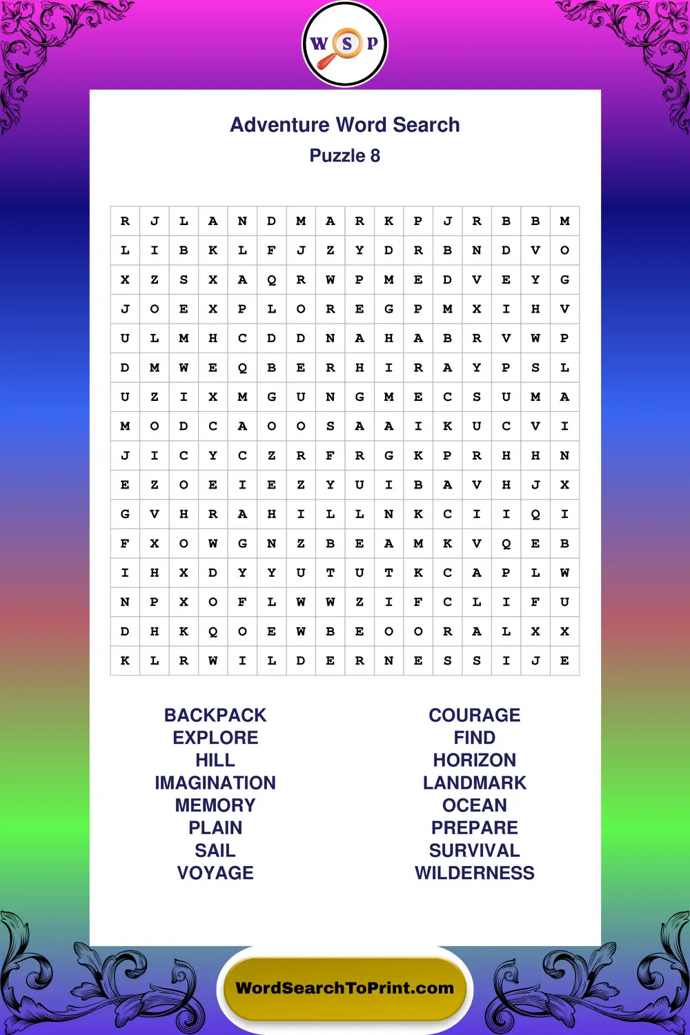 Adventure Word Search Puzzle 8
