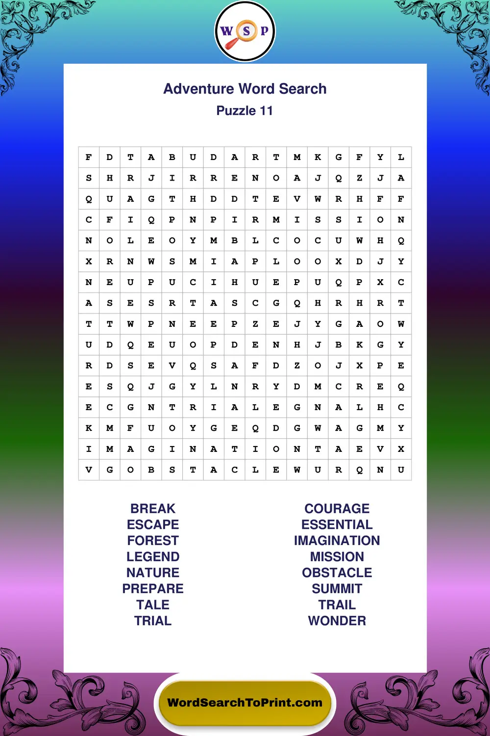 Adventure Word Search Puzzle 11