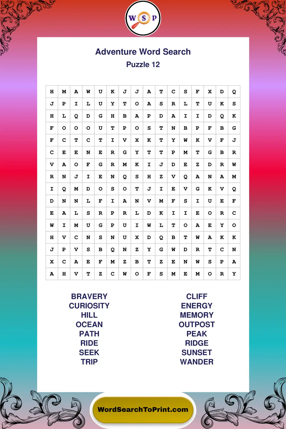Adventure Word Search Puzzle 12