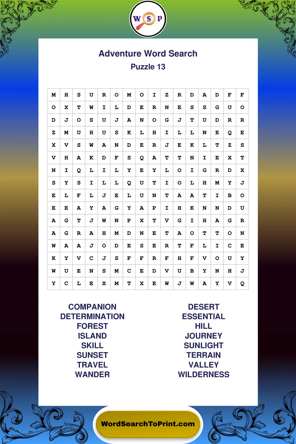 Adventure Word Search Puzzle 13