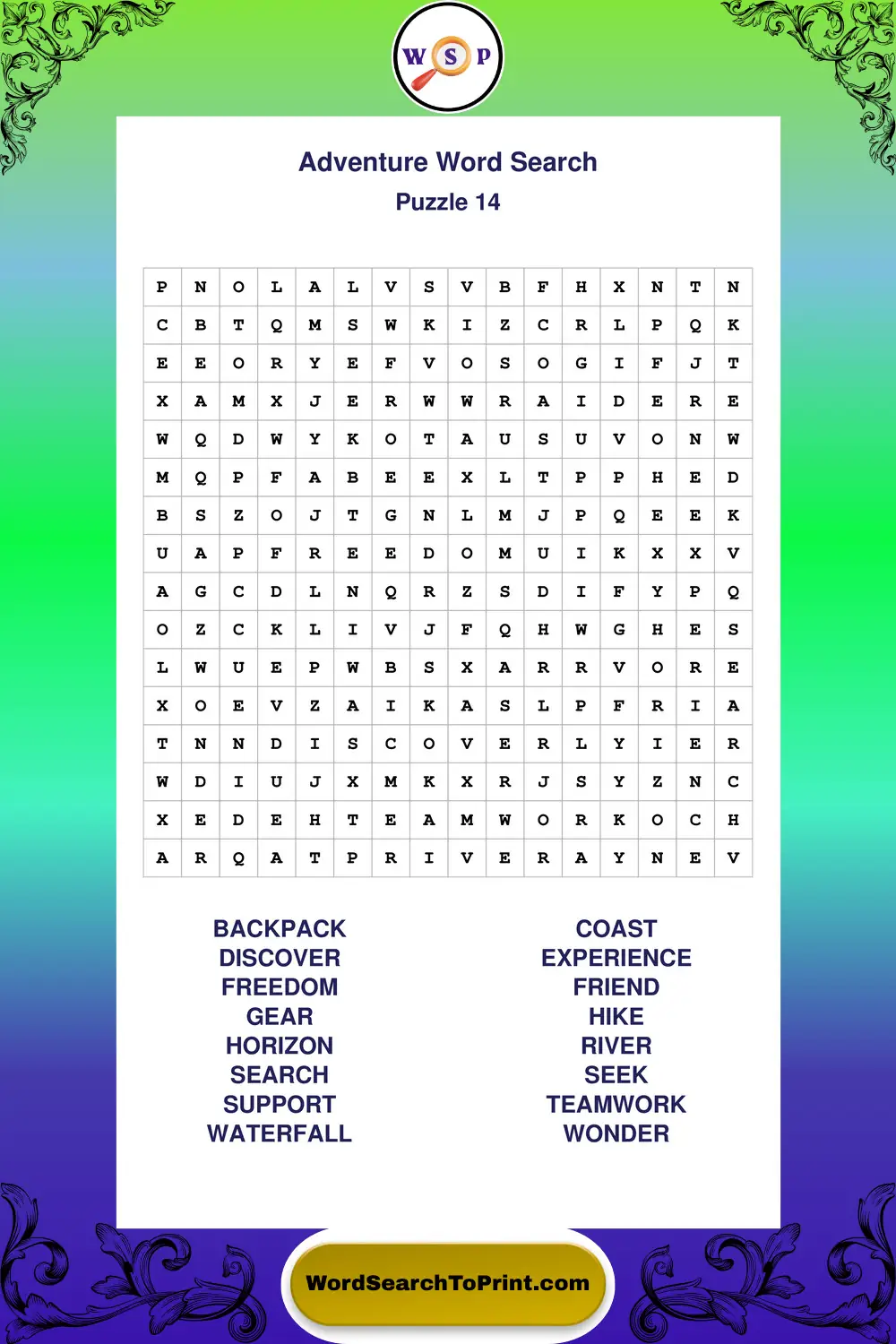 Adventure Word Search Puzzle 14