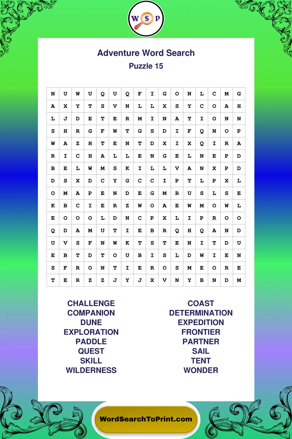 Adventure Word Search Puzzle 15