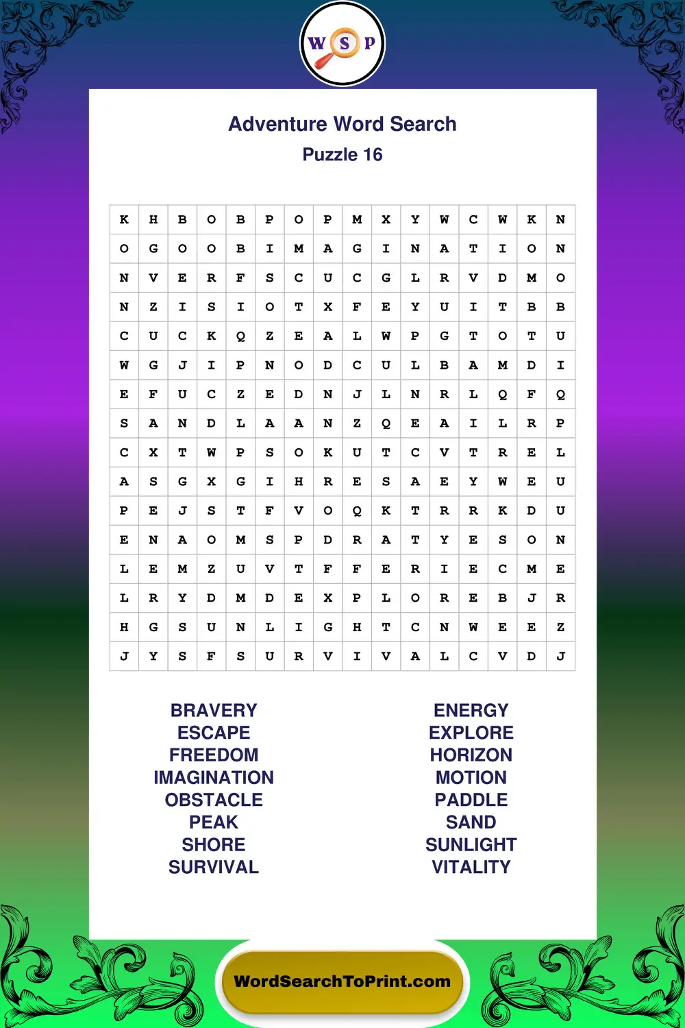 Adventure Word Search Puzzle 16