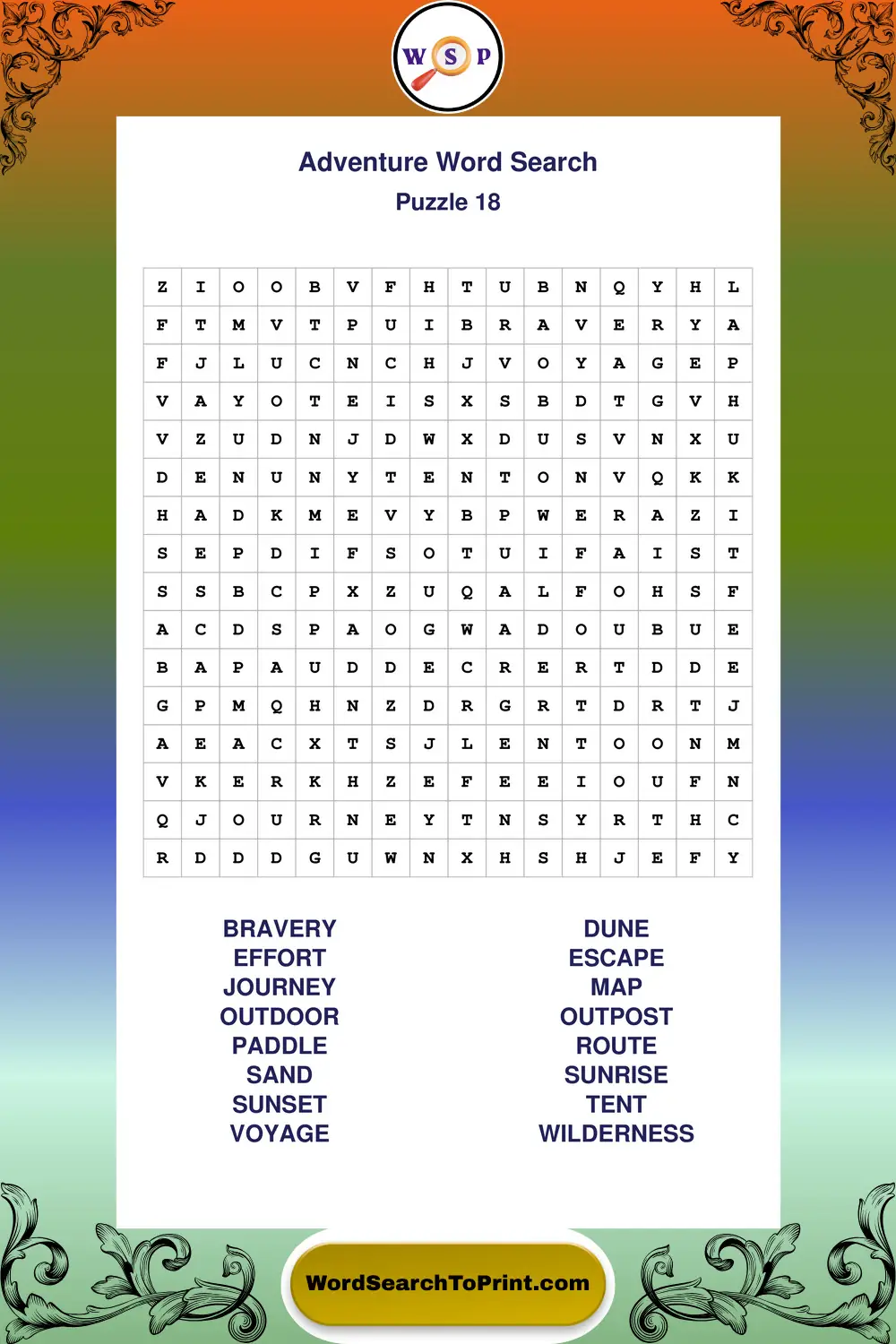 Adventure Word Search Puzzle 18