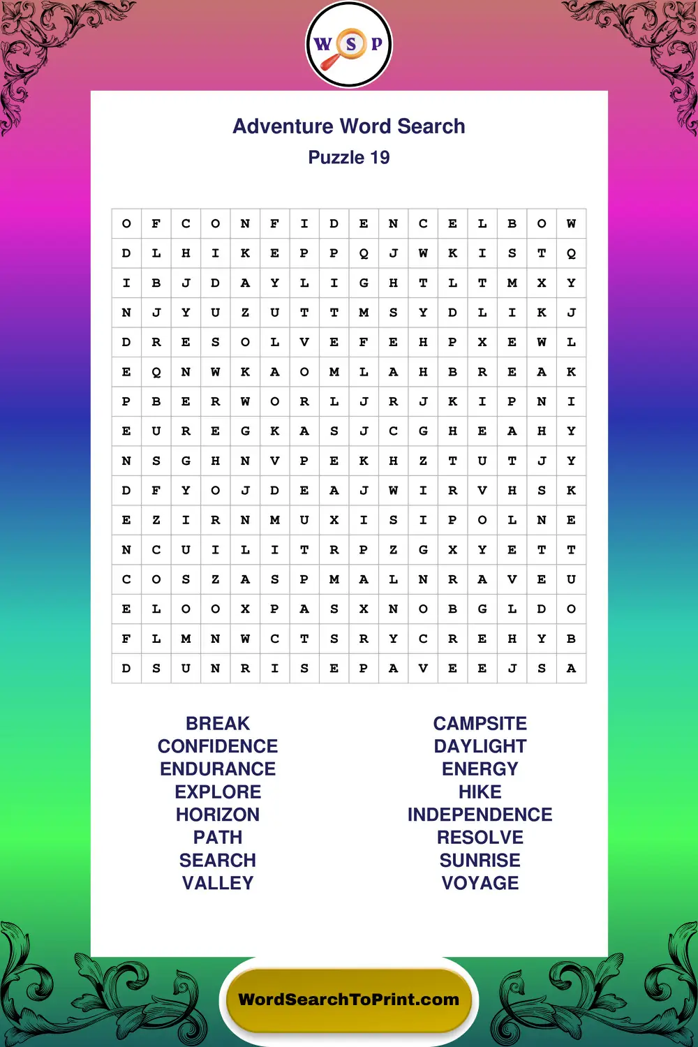 Adventure Word Search Puzzle 19