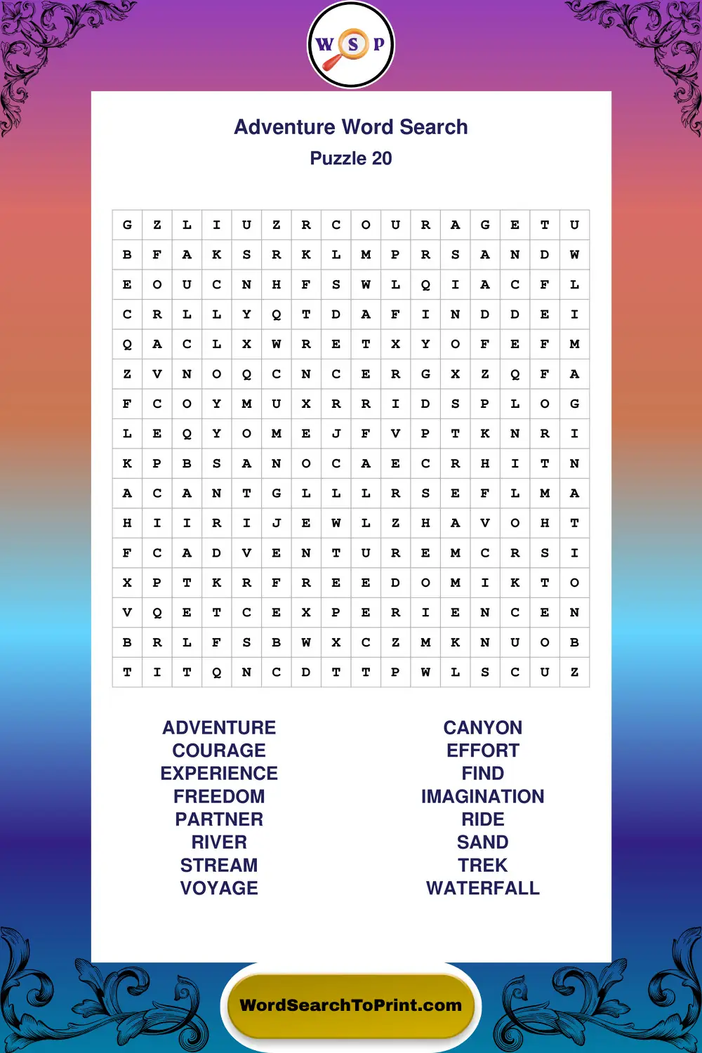Adventure Word Search Puzzle 20