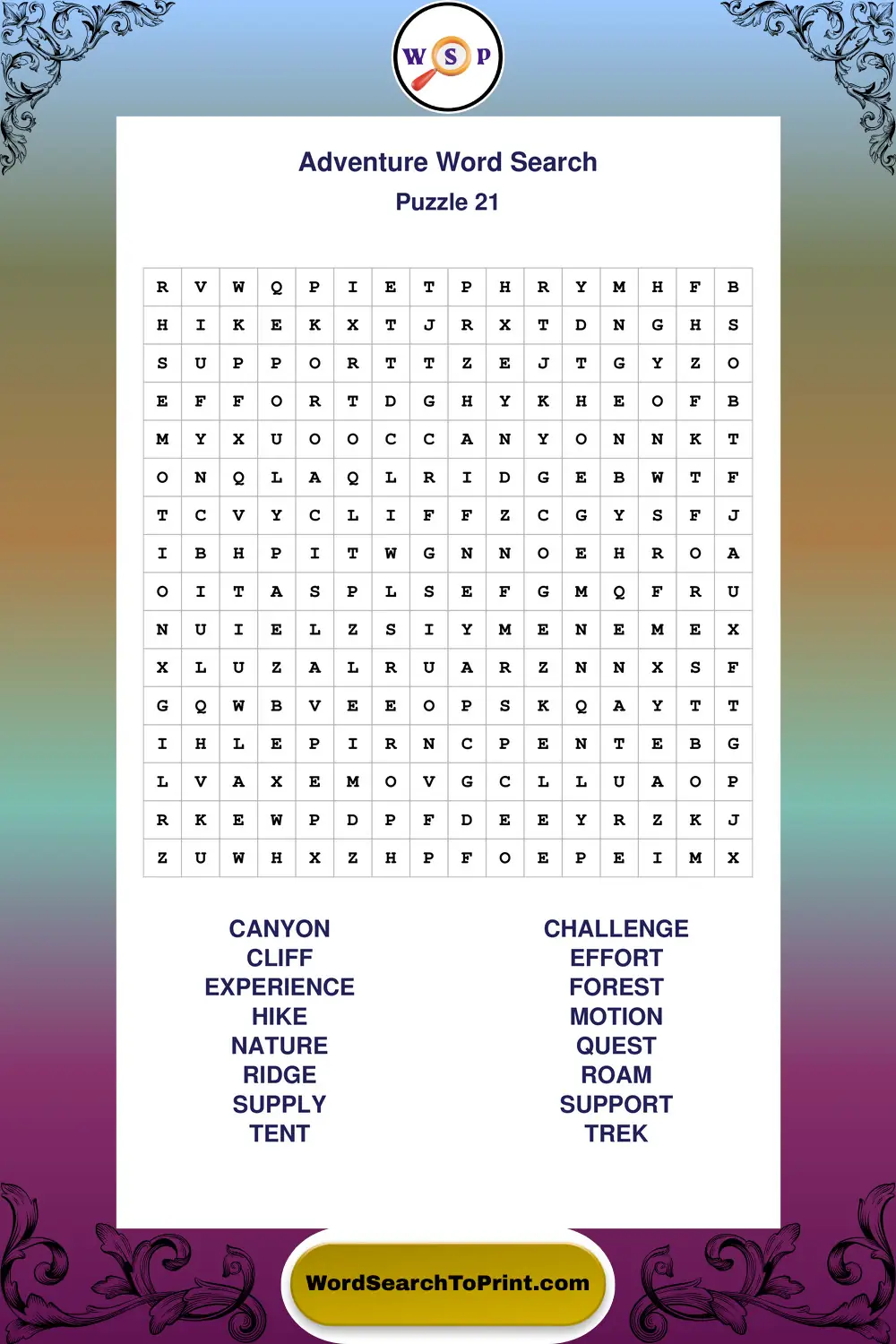 Adventure Word Search Puzzle 21