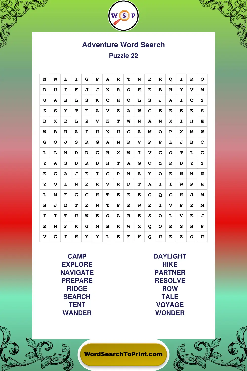 Adventure Word Search Puzzle 22