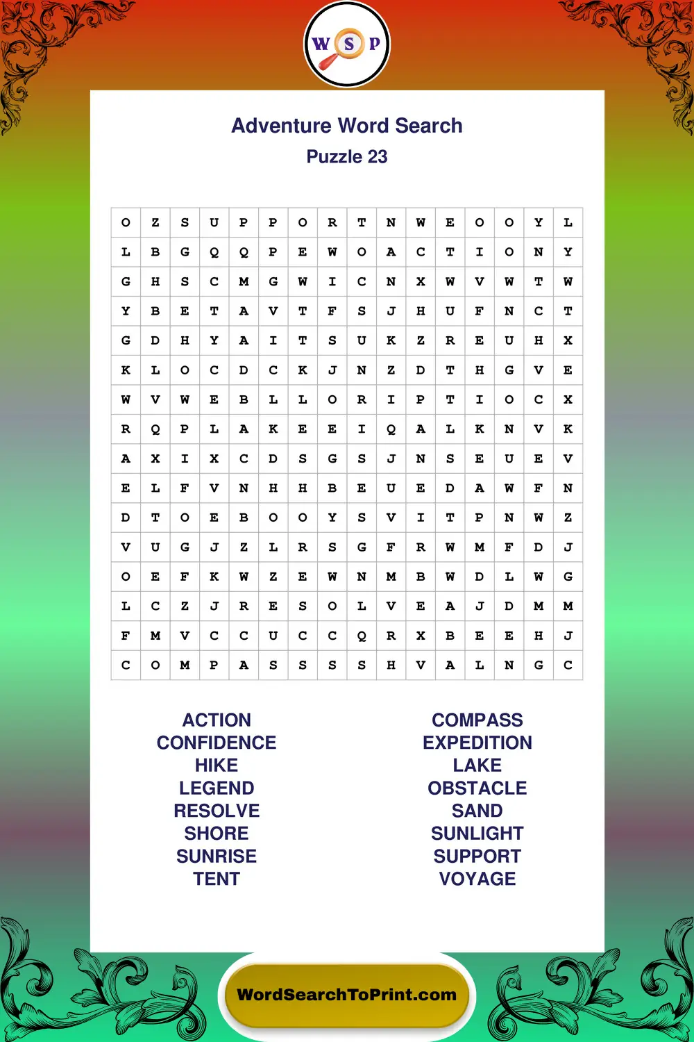 Adventure Word Search Puzzle 23