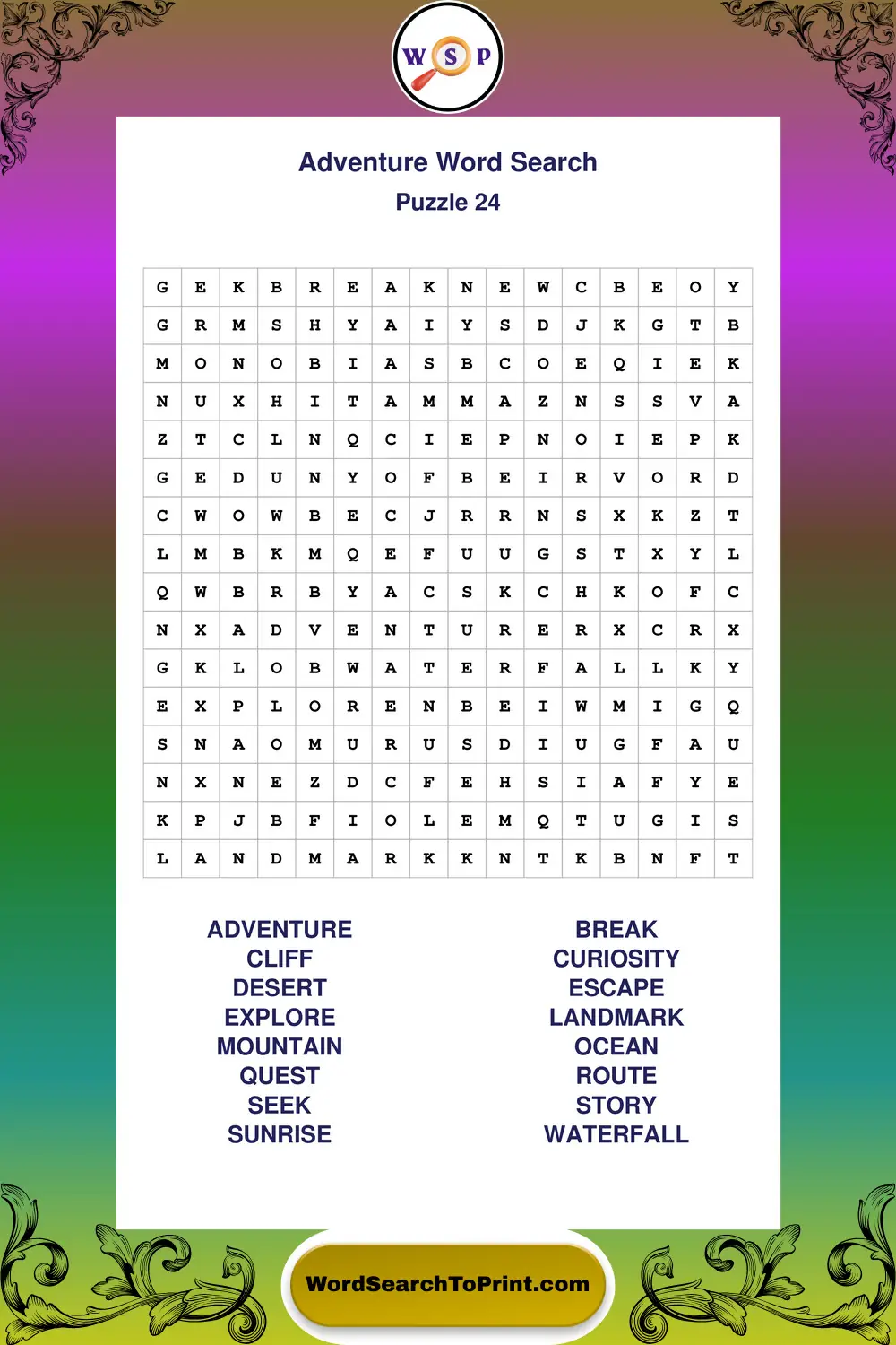 Adventure Word Search Puzzle 24