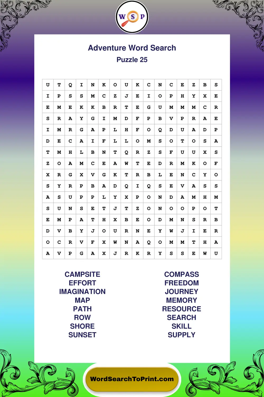 Adventure Word Search Puzzle 25