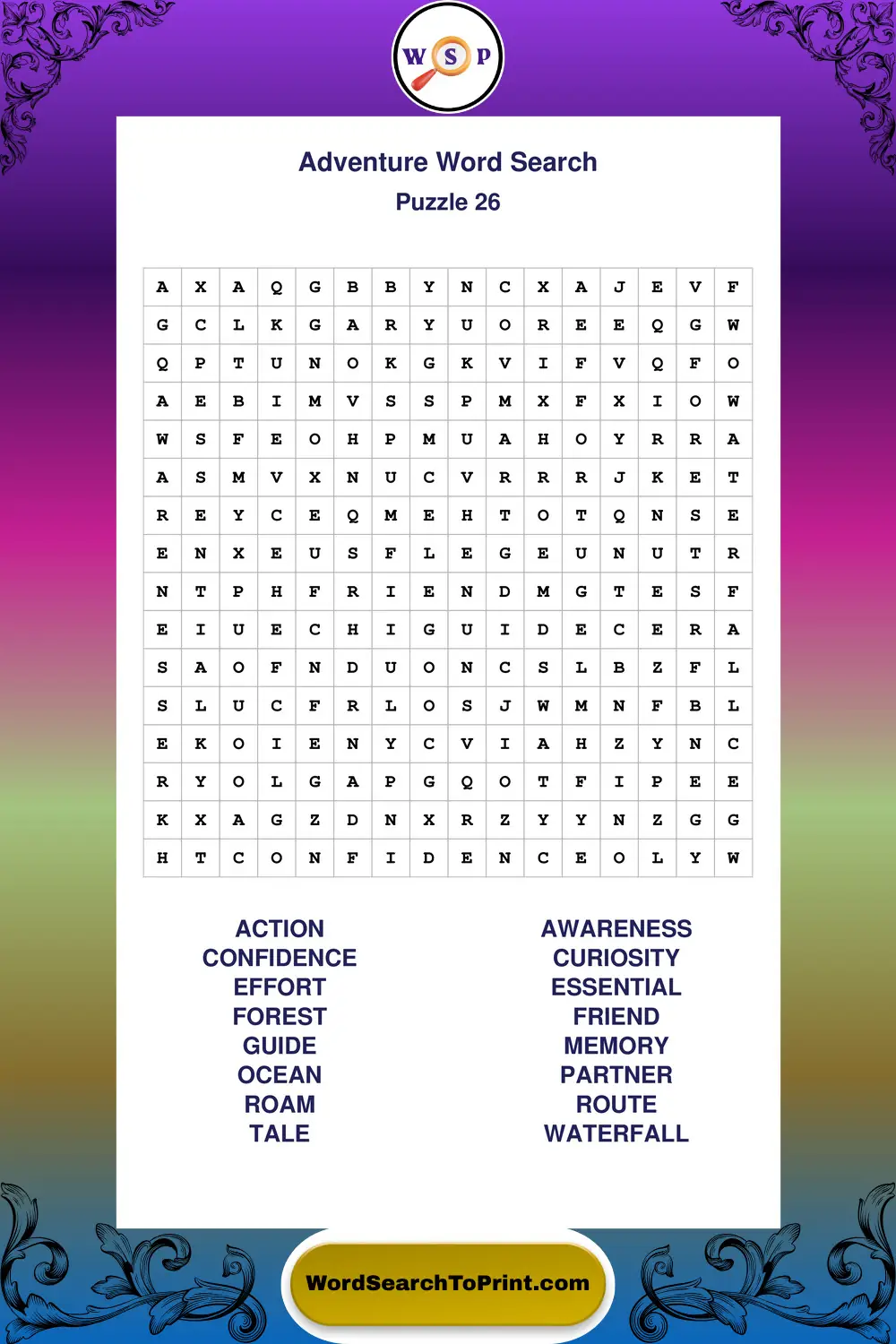 Adventure Word Search Puzzle 26