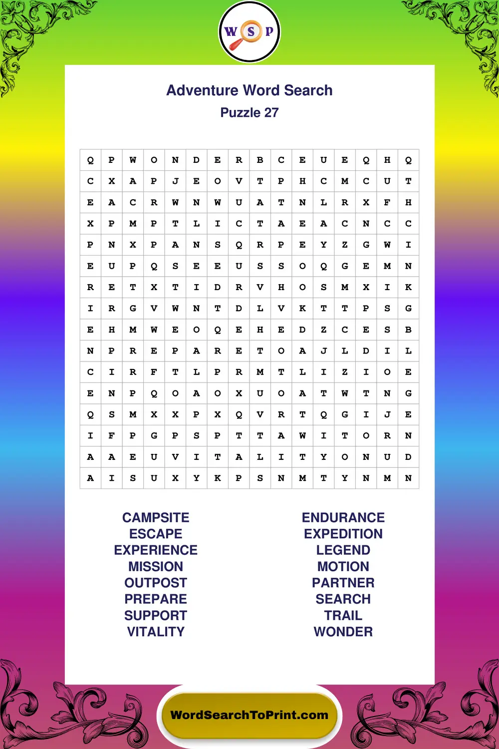 Adventure Word Search Puzzle 27