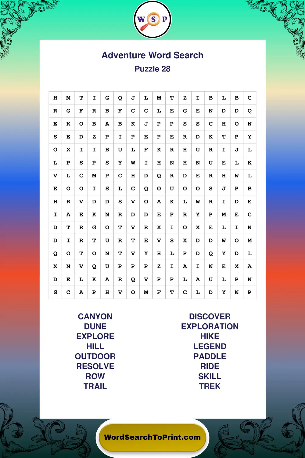 Adventure Word Search Puzzle 28