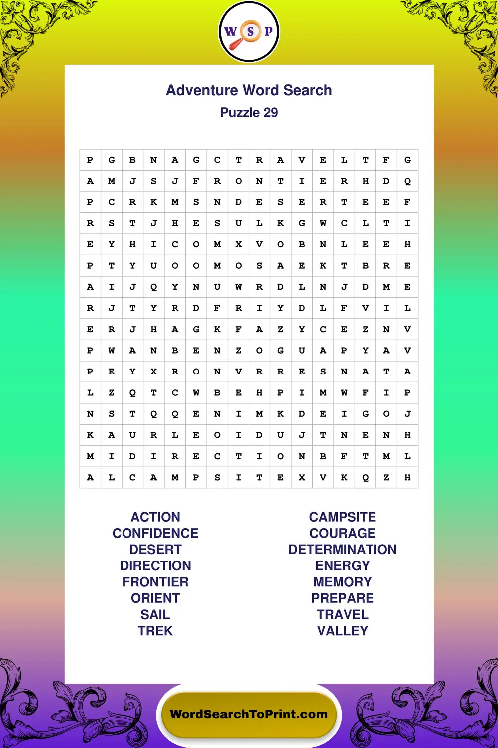 Adventure Word Search Puzzle 29