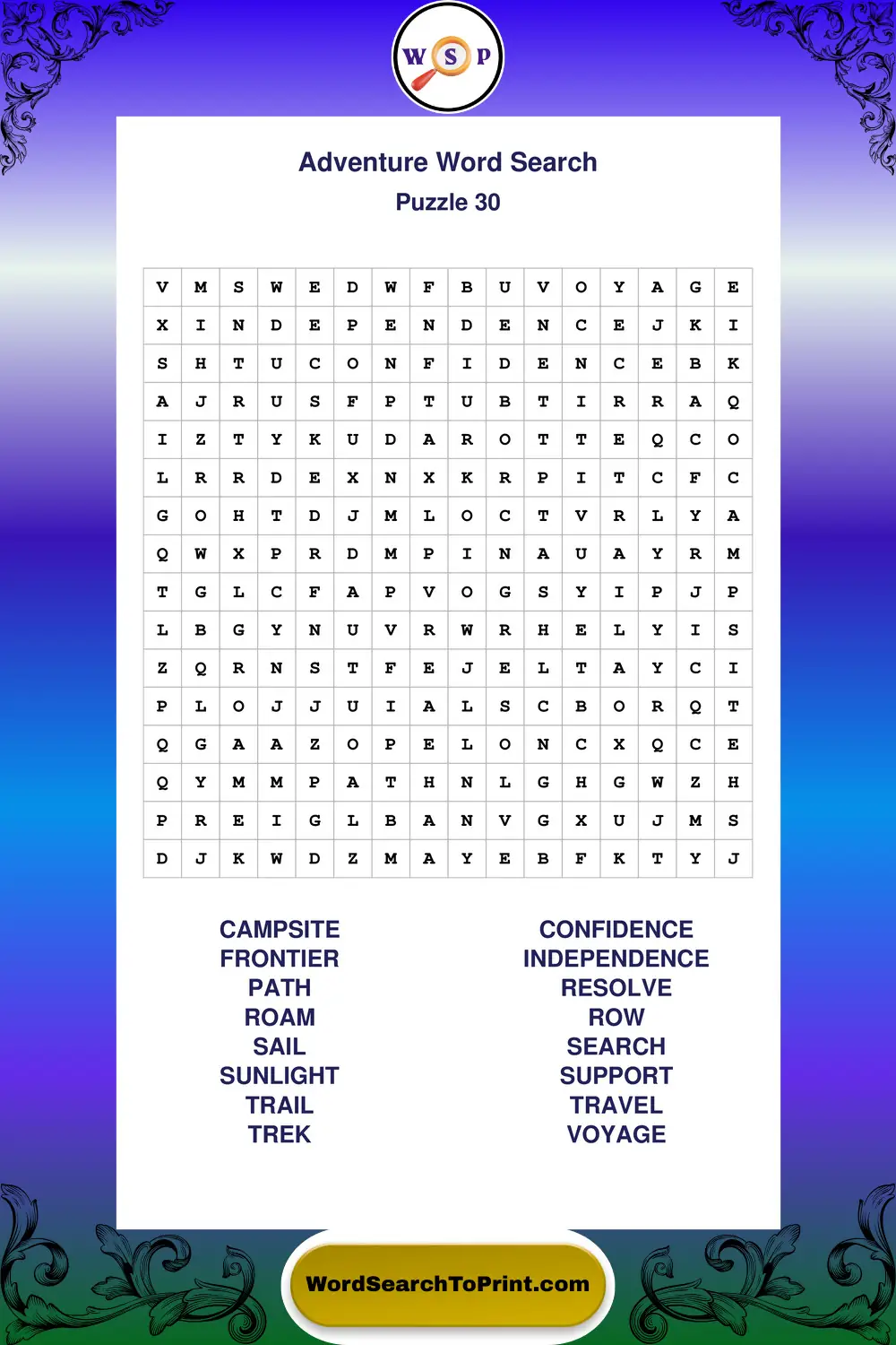 Adventure Word Search Puzzle 30