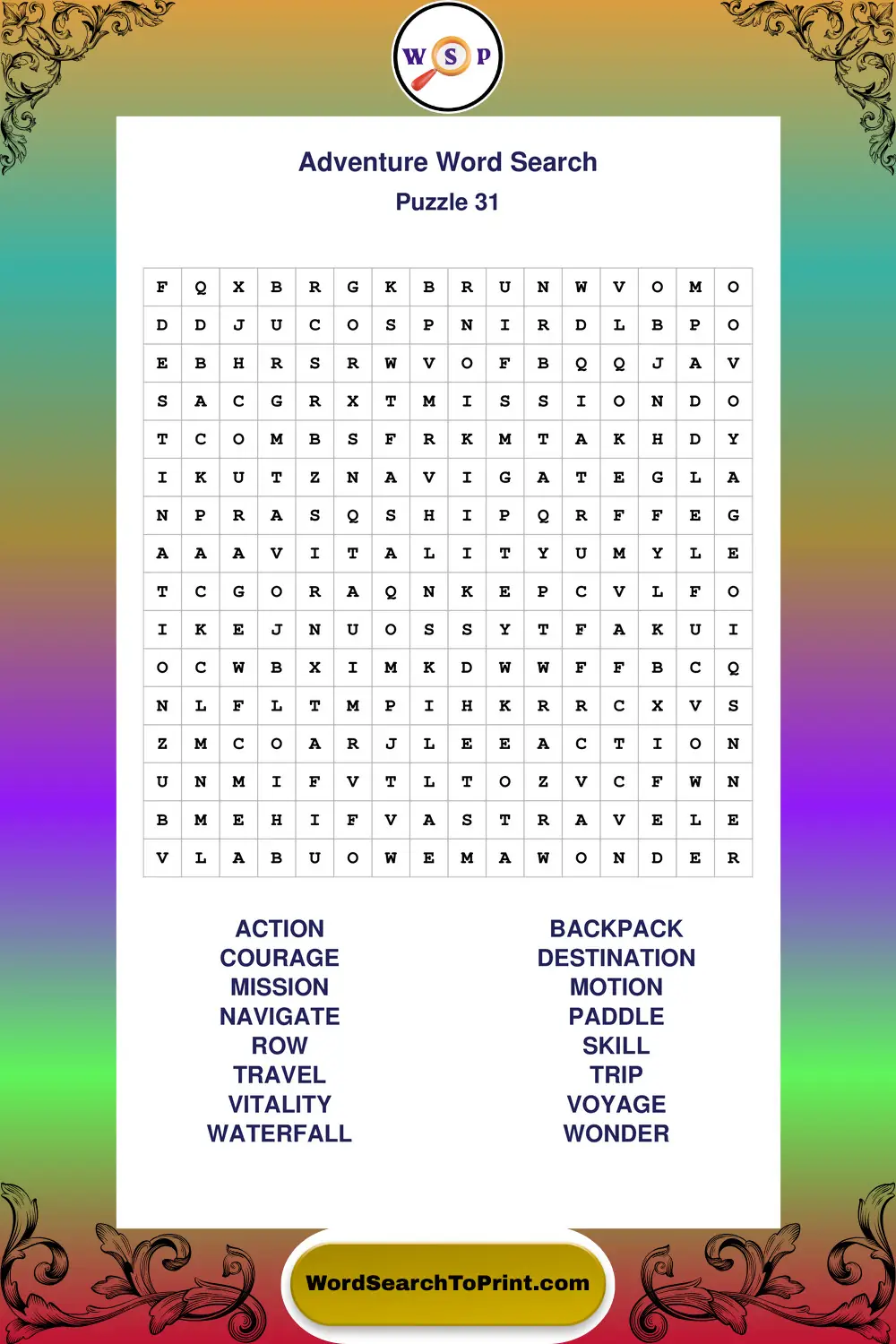 Adventure Word Search Puzzle 31