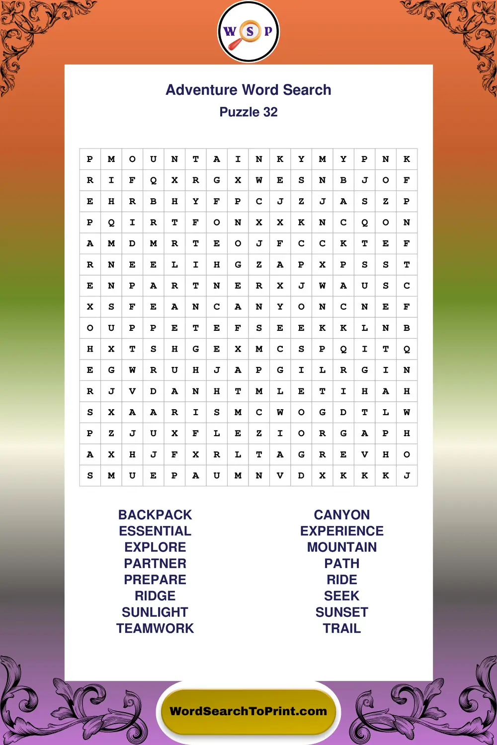Adventure Word Search Puzzle 32