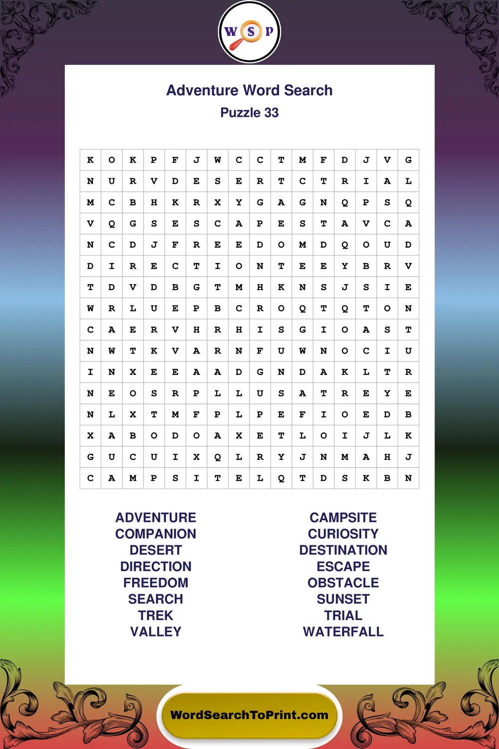 Adventure Word Search Puzzle 33