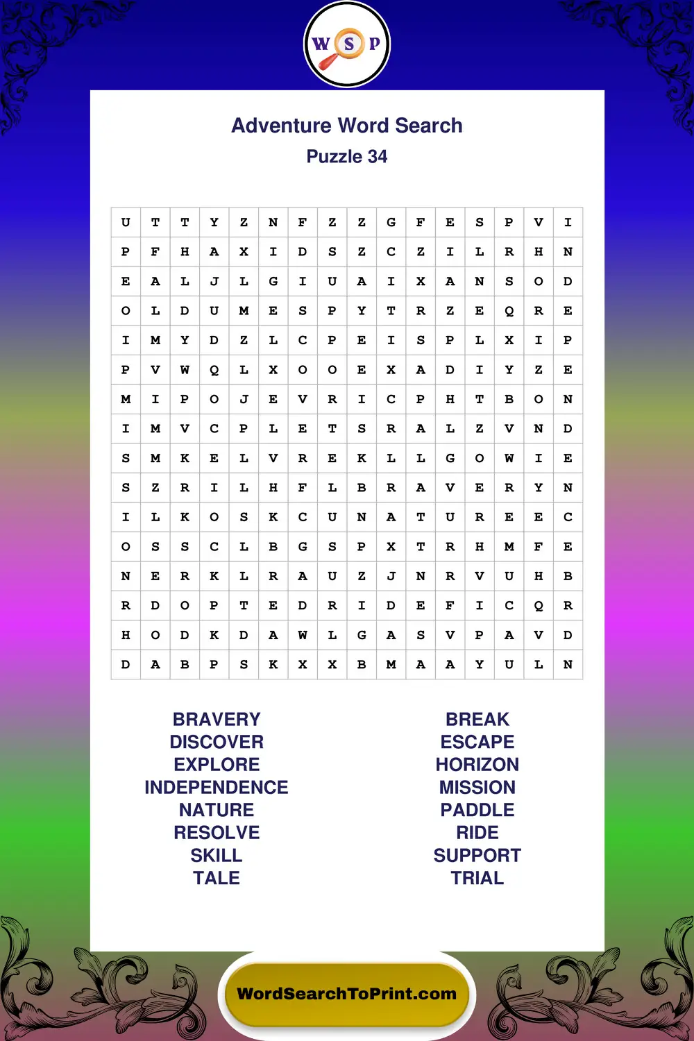 Adventure Word Search Puzzle 34