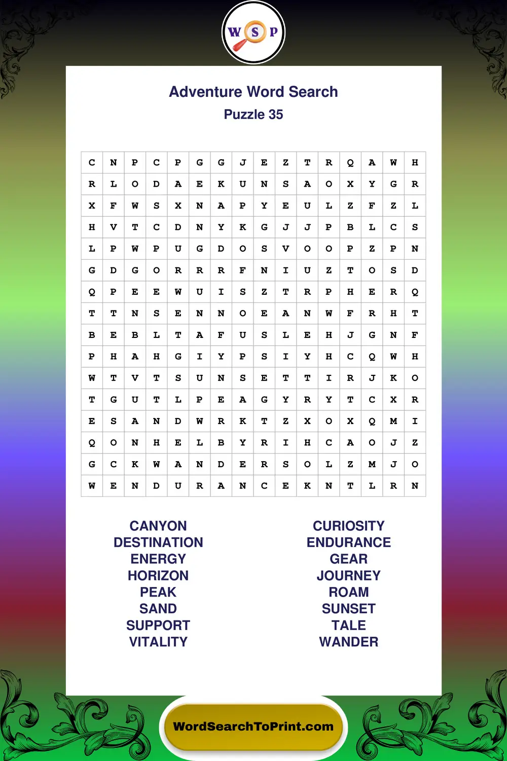 Adventure Word Search Puzzle 35