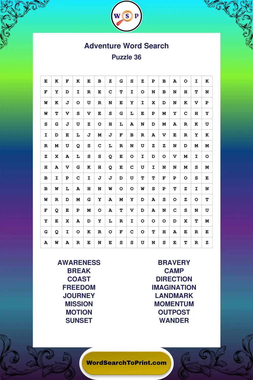 Adventure Word Search Puzzle 36