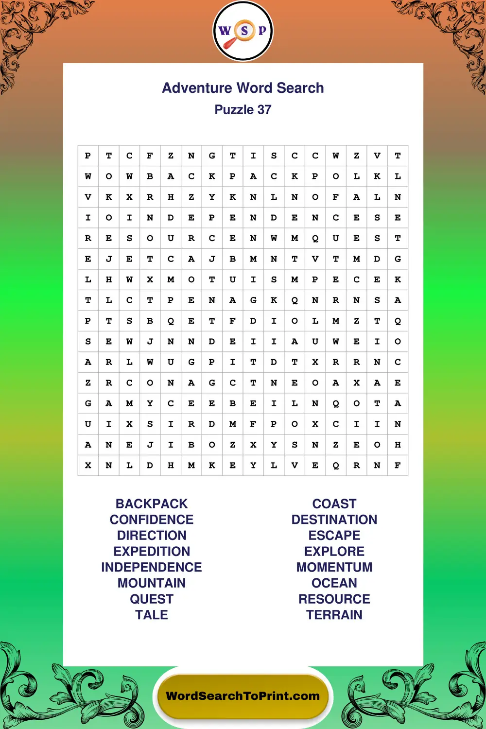 Adventure Word Search Puzzle 37