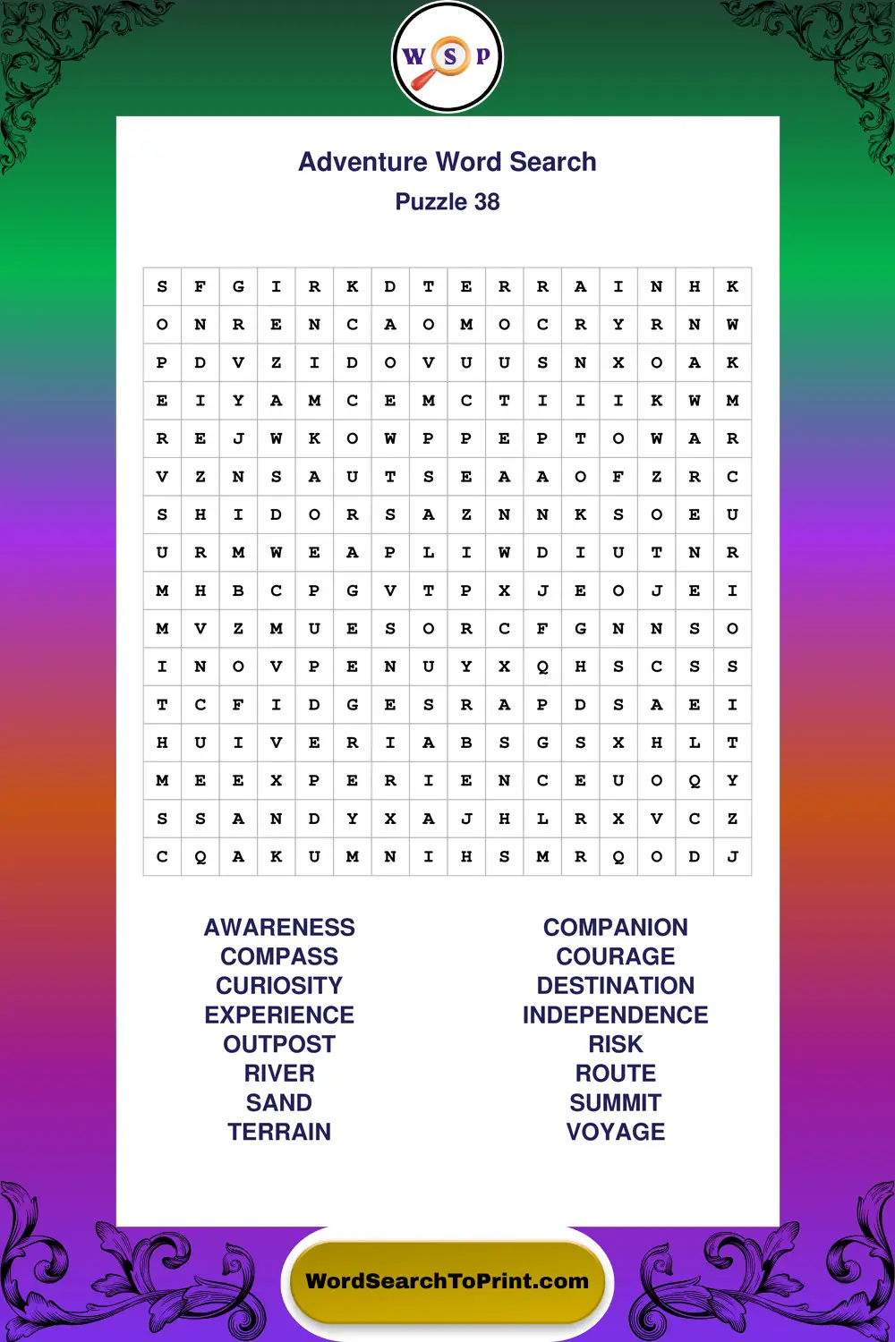 Adventure Word Search Puzzle 38