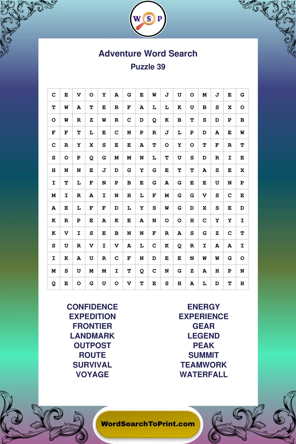 Adventure Word Search Puzzle 39