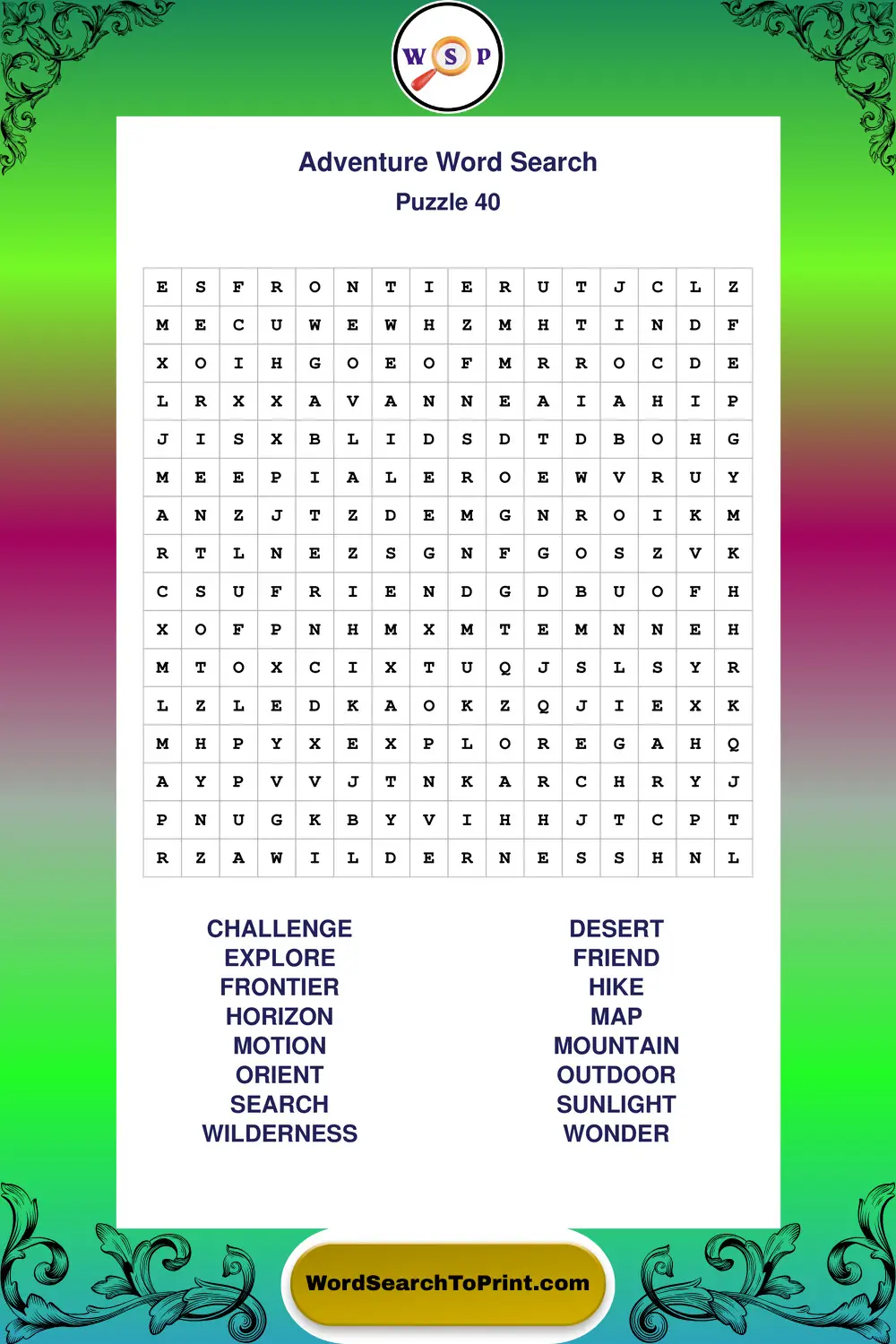 Adventure Word Search Puzzle 40