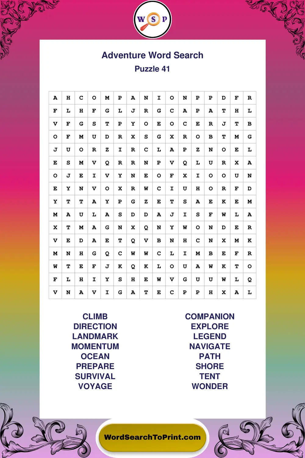Adventure Word Search Puzzle 41