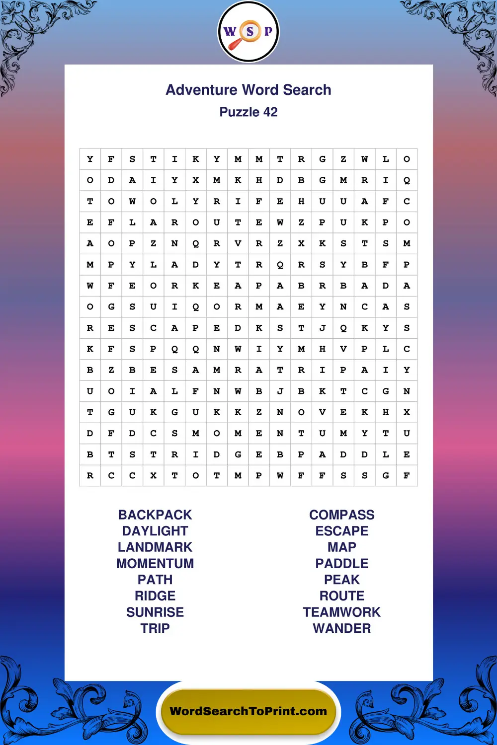 Adventure Word Search Puzzle 42