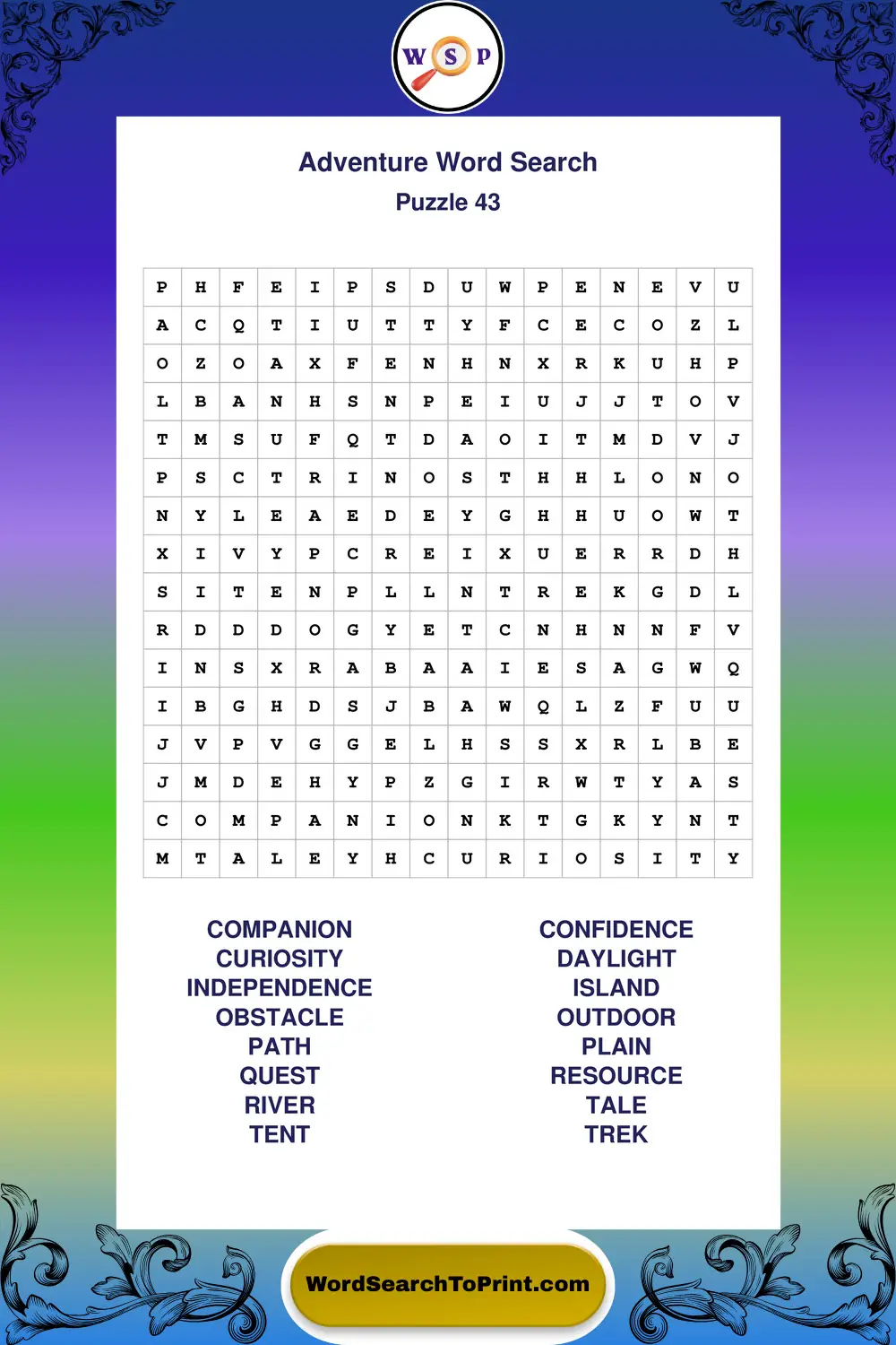 Adventure Word Search Puzzle 43