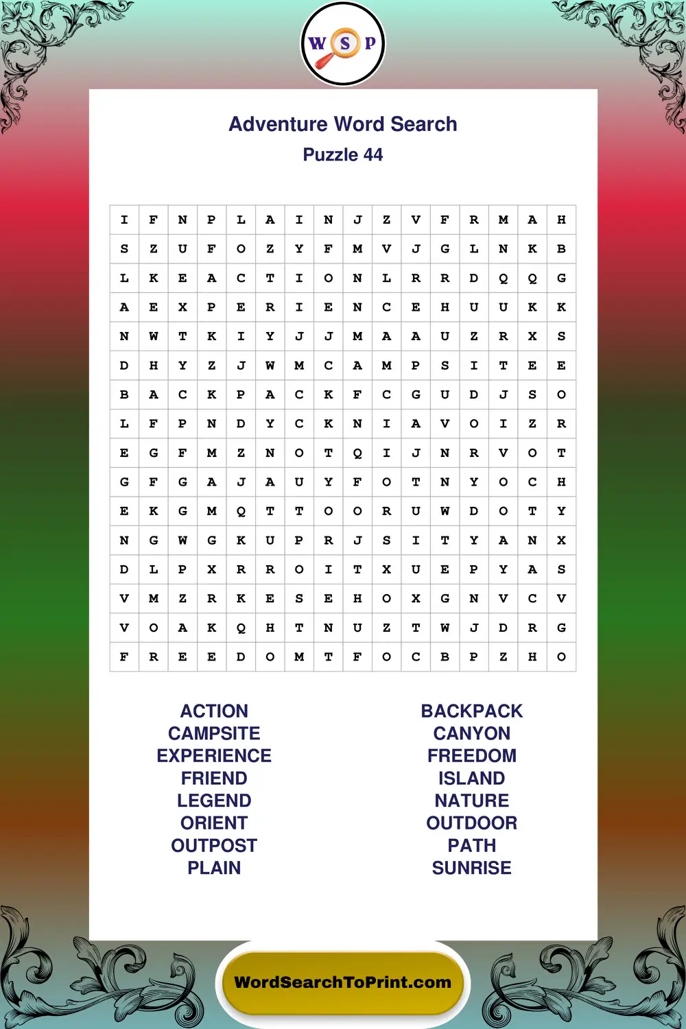 Adventure Word Search Puzzle 44