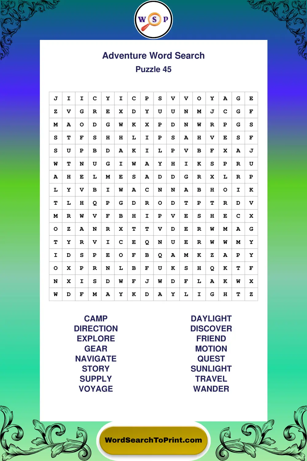 Adventure Word Search Puzzle 45