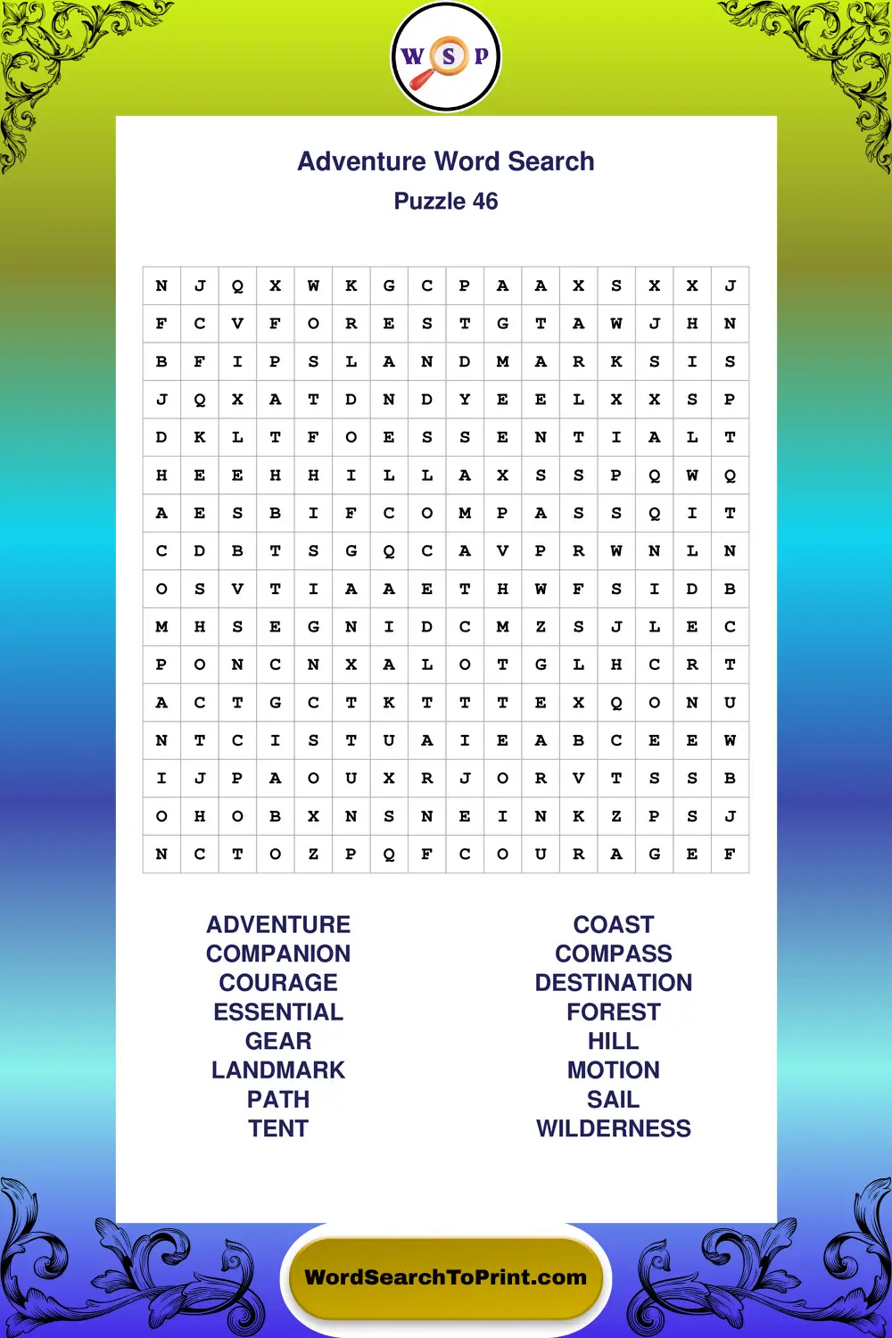 Adventure Word Search Puzzle 46