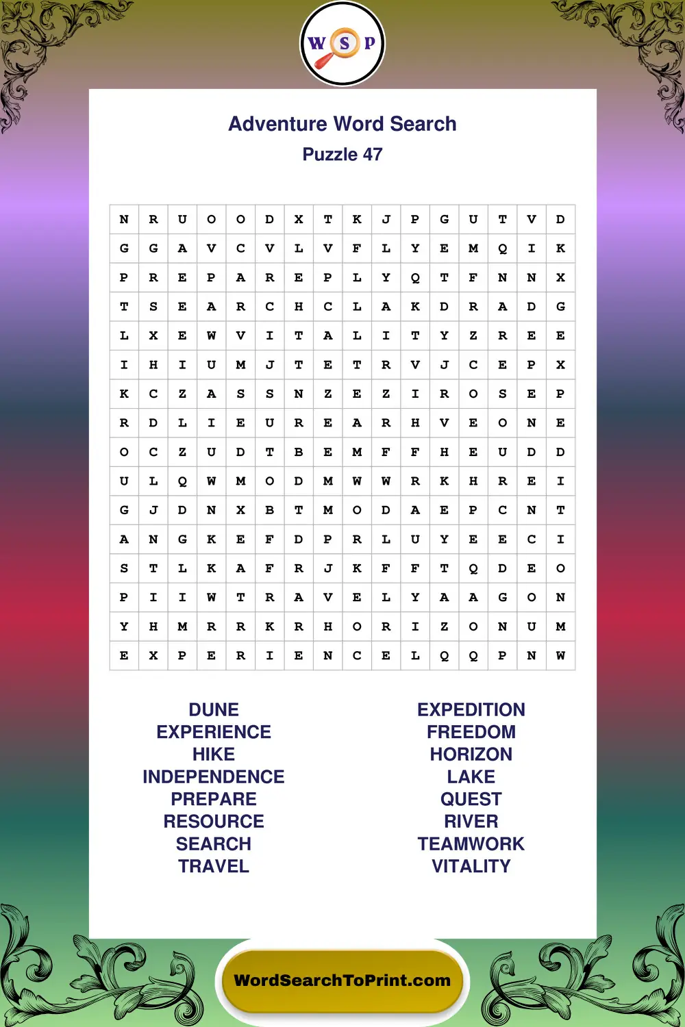 Adventure Word Search Puzzle 47