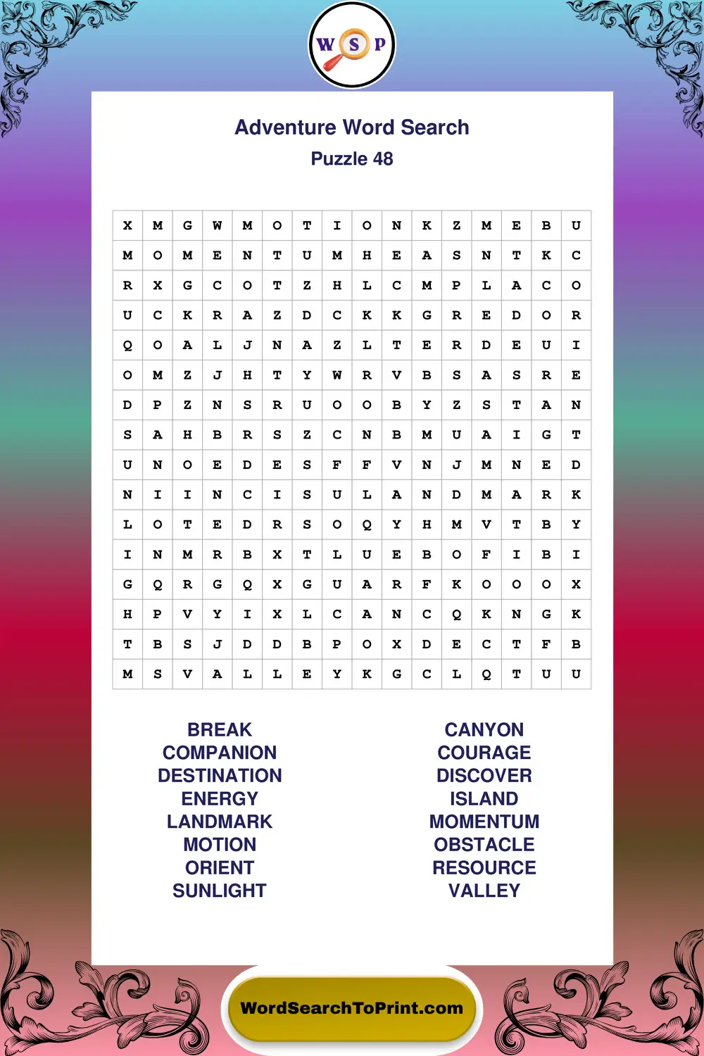 Adventure Word Search Puzzle 48