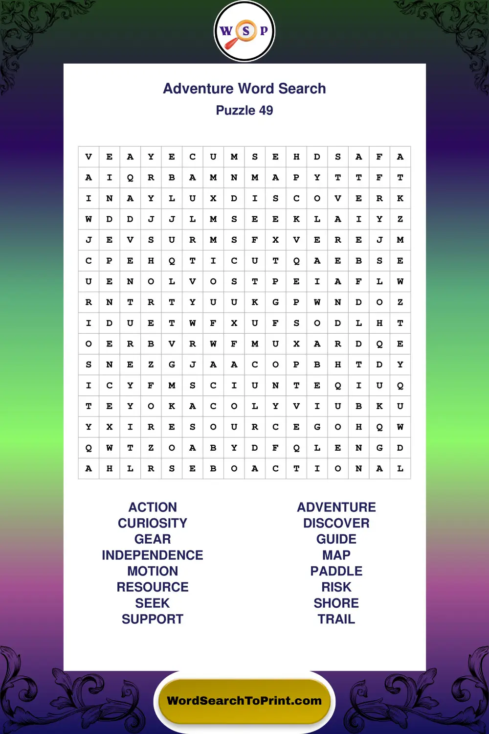 Adventure Word Search Puzzle 49