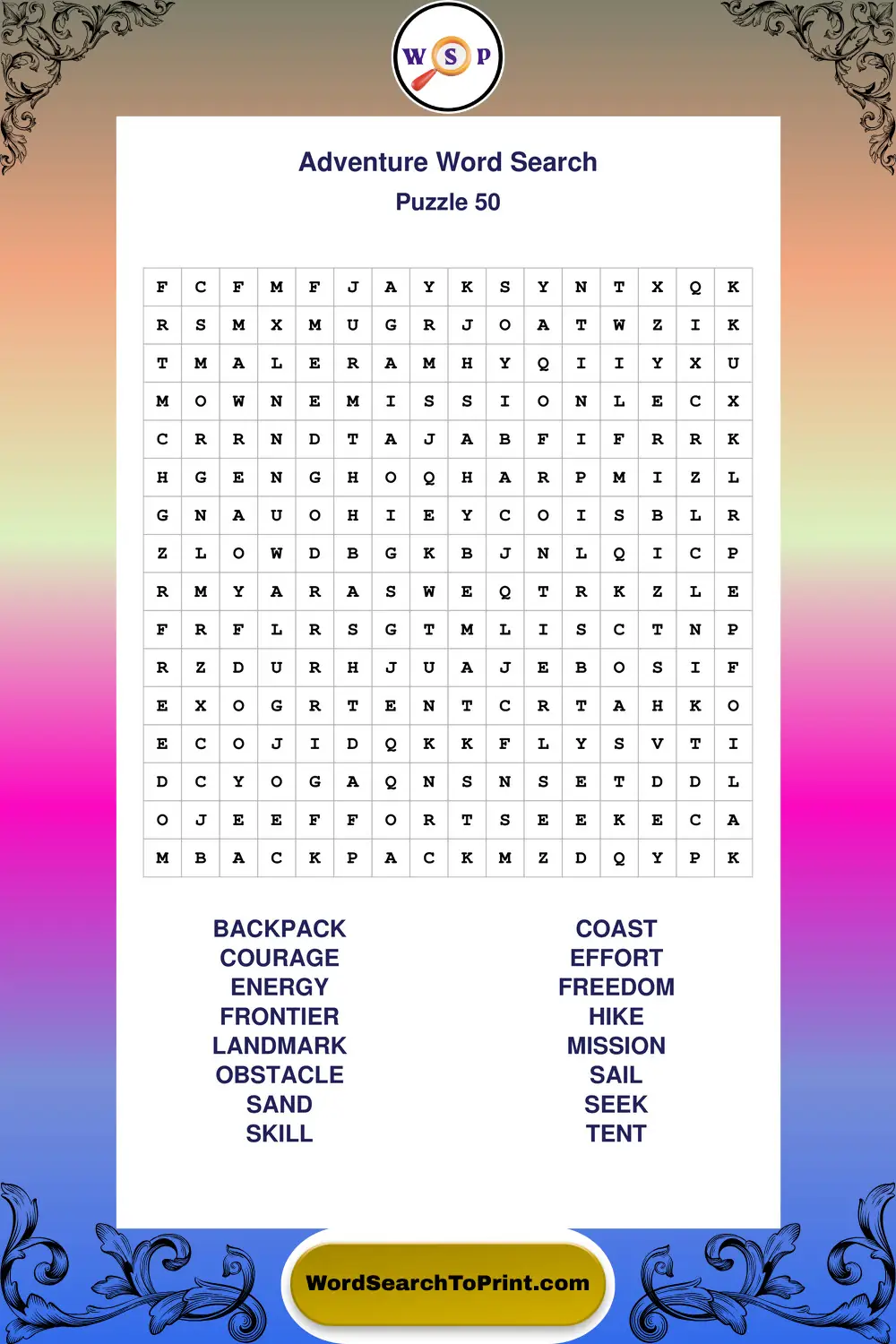 Adventure Word Search Puzzle 50