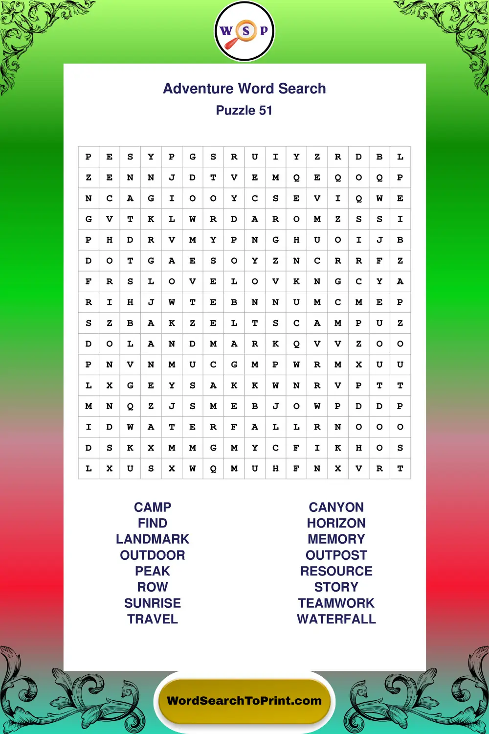 Adventure Word Search Puzzle 51