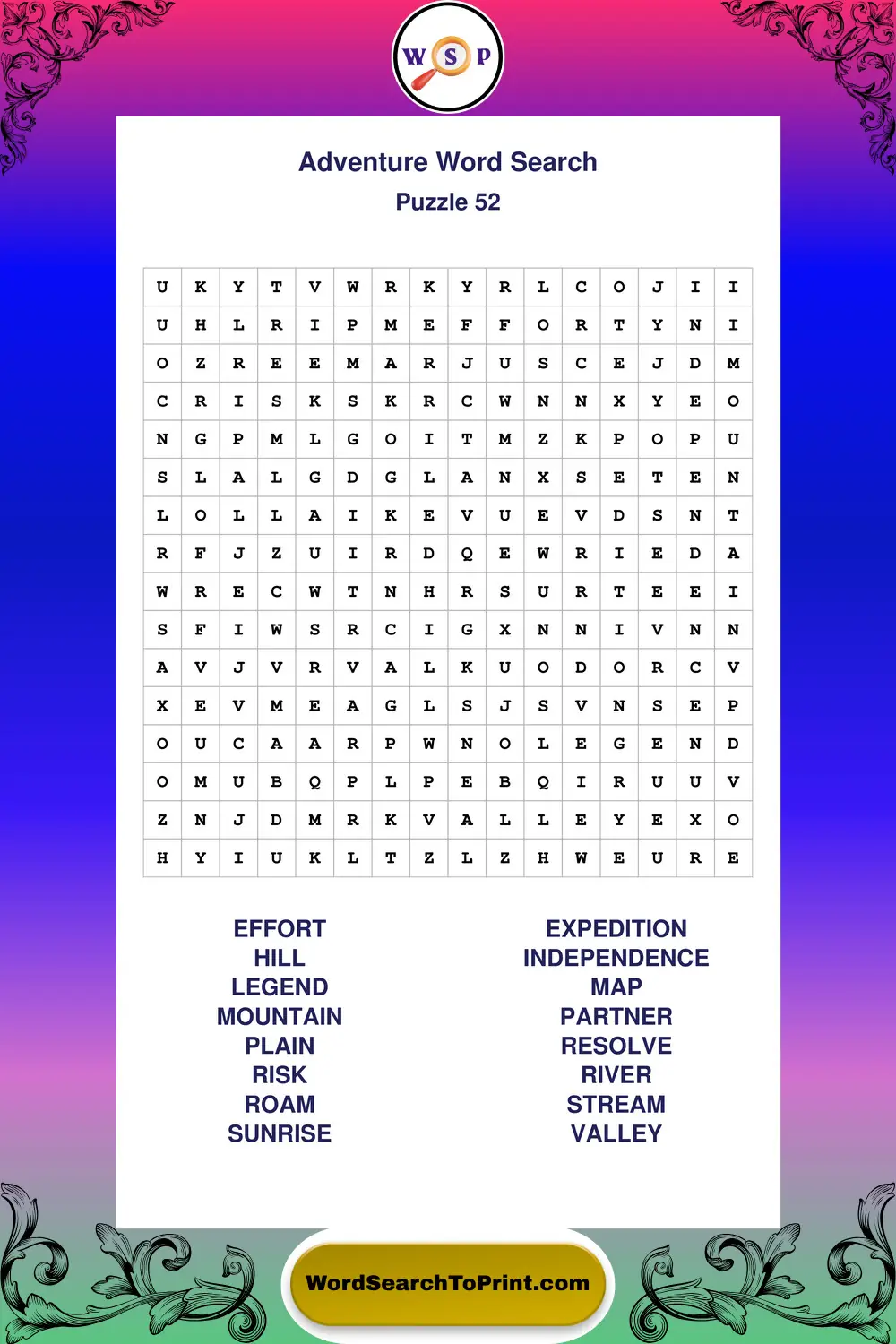 Adventure Word Search Puzzle 52