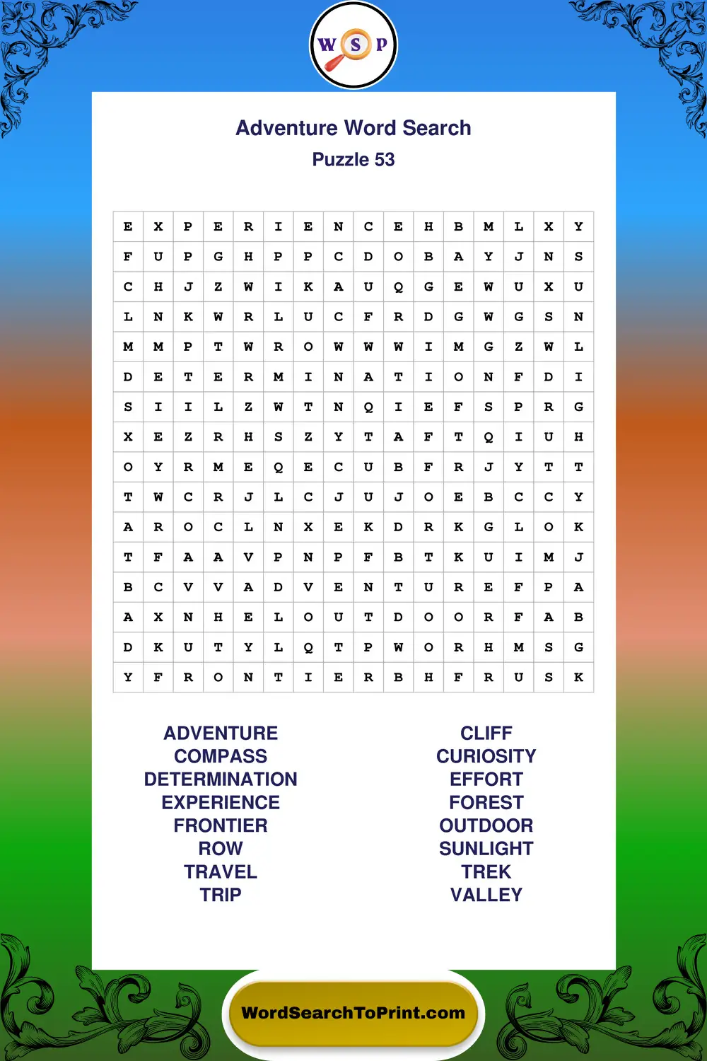 Adventure Word Search Puzzle 53