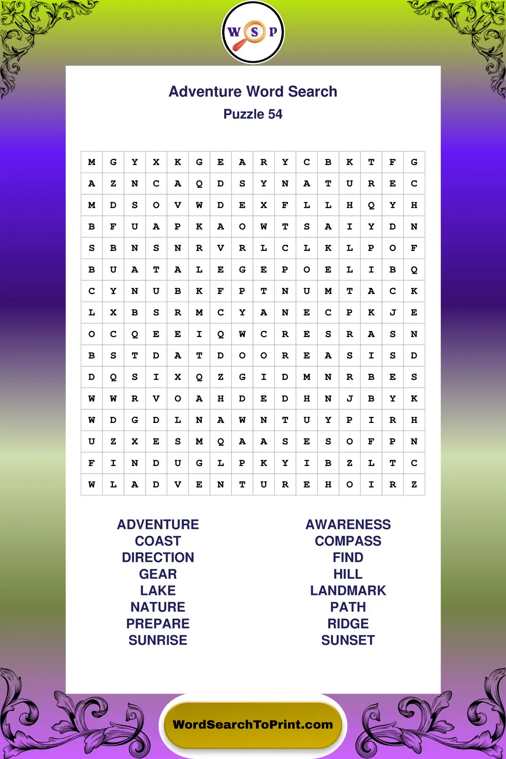 Adventure Word Search Puzzle 54